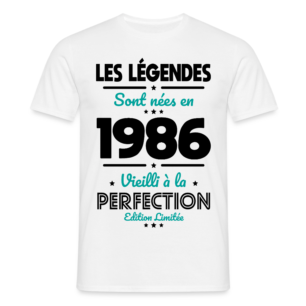T-shirt anniversaire homme 40 ans couleur claire – Les légendes sont nées en 1986 - blanc
