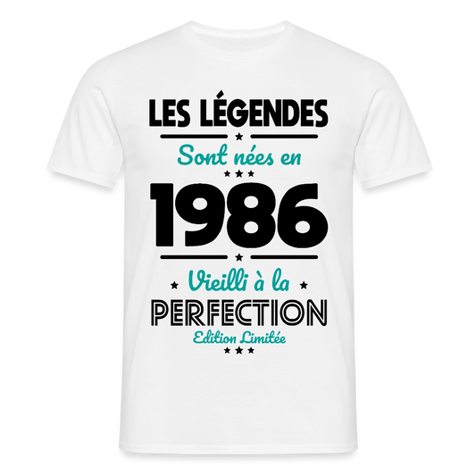 T-shirt anniversaire homme 40 ans couleur claire – Les légendes sont nées en 1986 - blanc