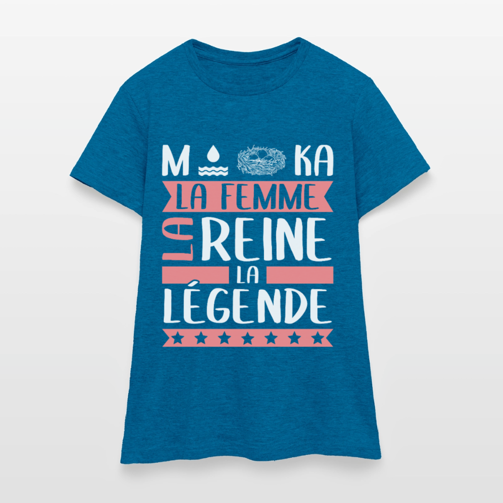 T-shirt femme Monica rébus – La femme, la reine, la légende - bleu saphir antique chiné