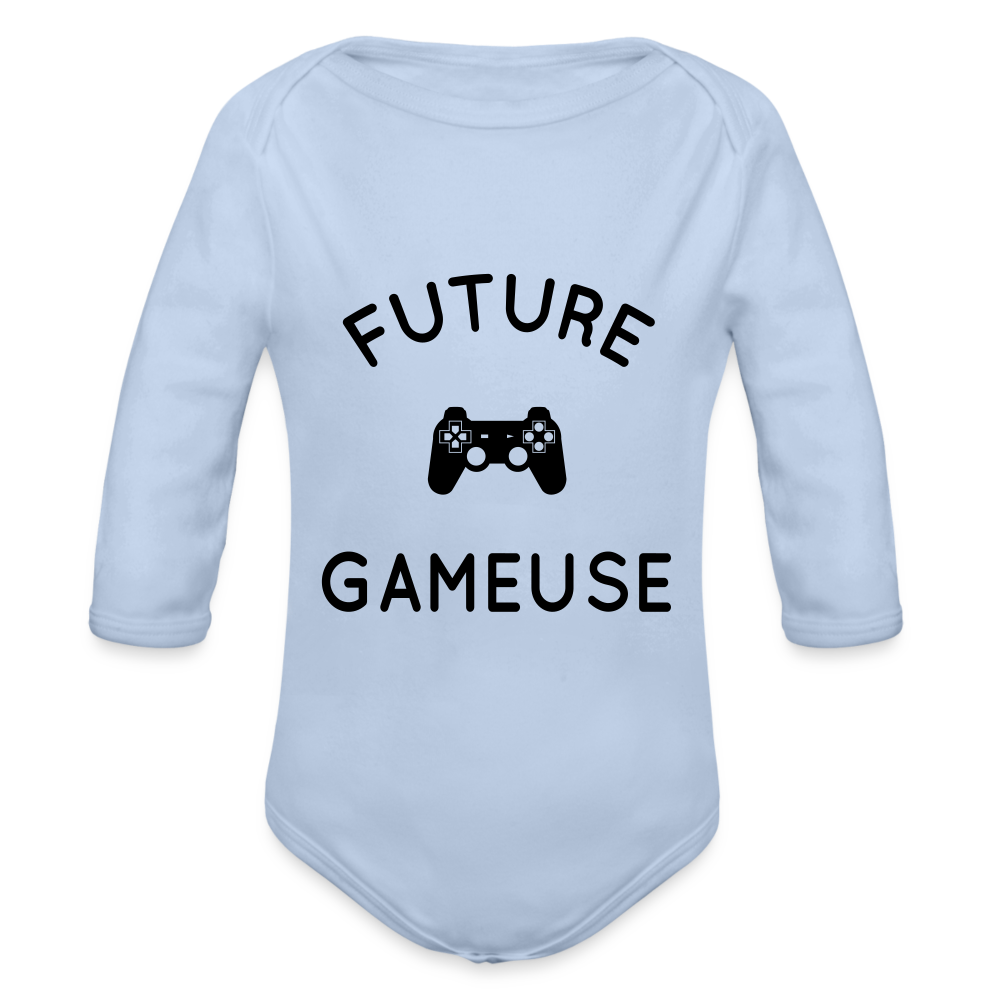 Body Bébé bio manches longues - Future gameuse - ciel