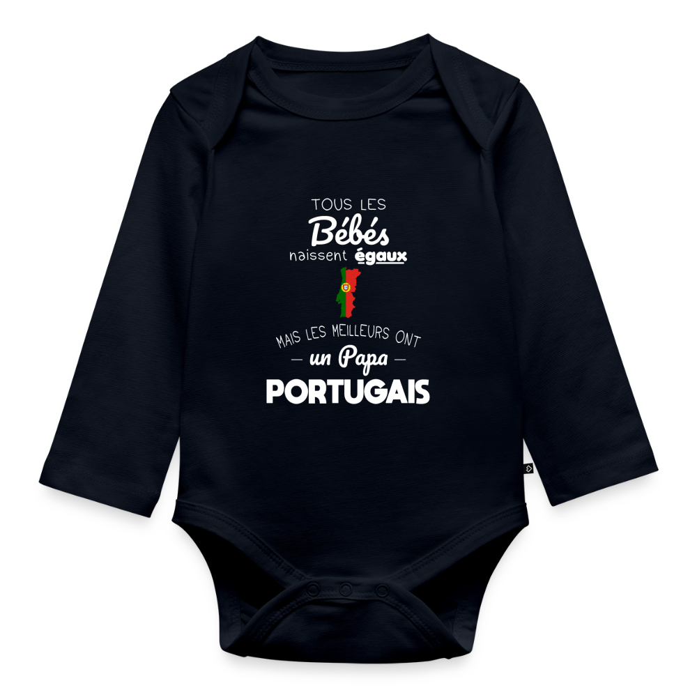 Body Bébé bio manches longues - Les Meilleurs Ont Un Papa Portugais - bleu marine