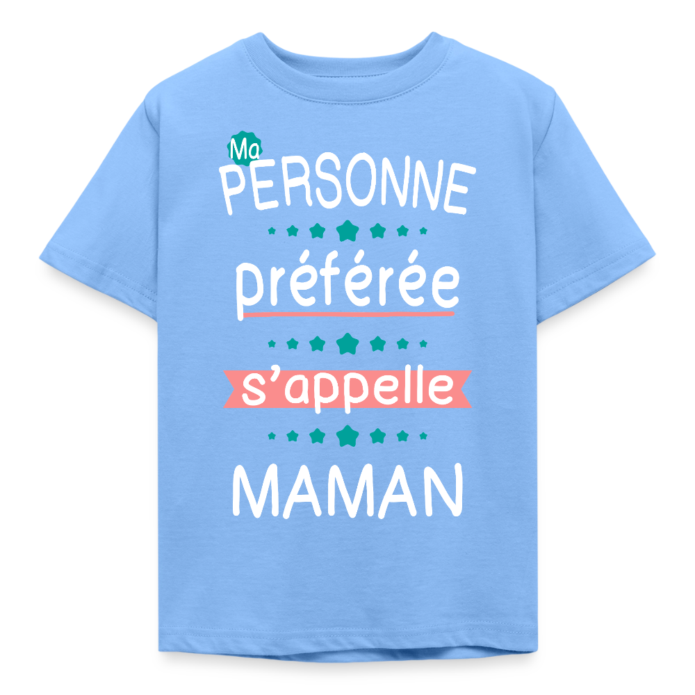 T-shirt enfant impression rose - Personne préférée Maman - bleu ciel