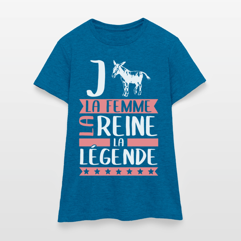 T-shirt femme Jeanne rébus – La femme, la reine, la légende - bleu saphir antique chiné