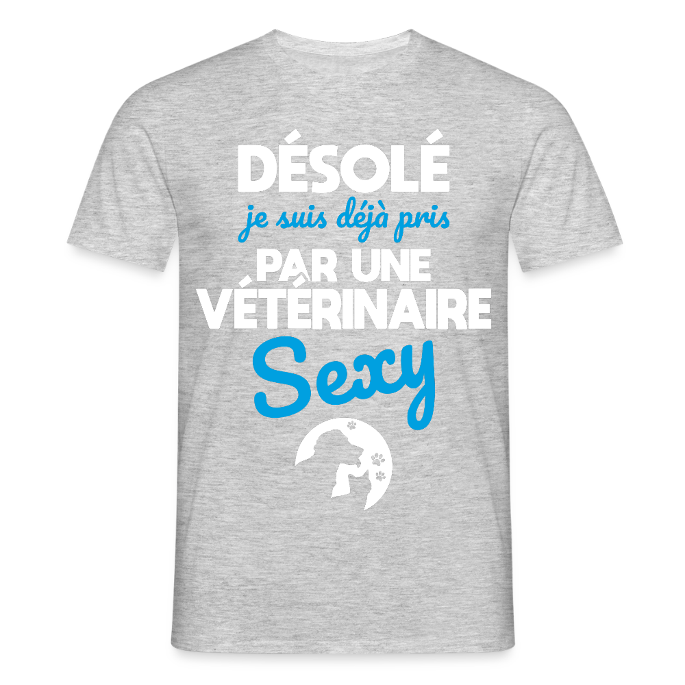 T-shirt Homme - Je suis pris par une vétérinaire sexy - gris chiné