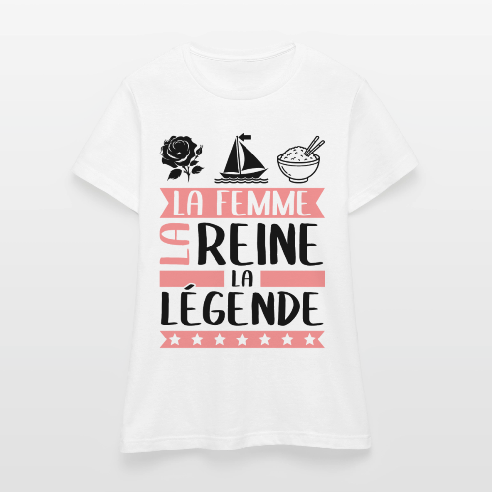 T-shirt femme coloris clair Rose-Marie rébus – La femme, la reine, la légende - blanc