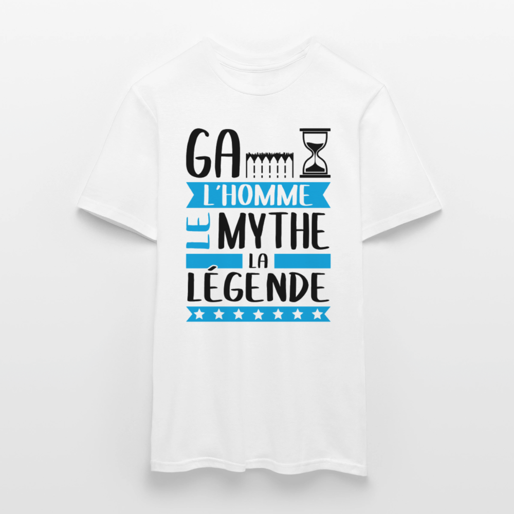 T-shirt homme coloris clair Gaëtan en rébus – L’homme, le mythe, la légende - blanc
