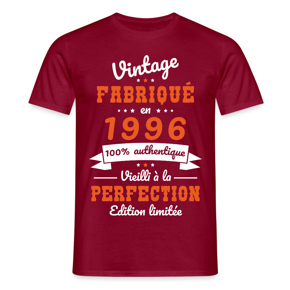 T-shirt anniversaire homme 30 ans – Vintage 1996 - rouge brique