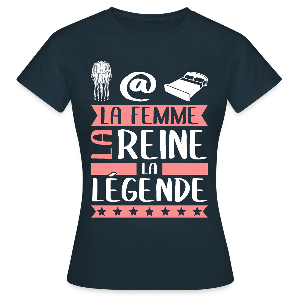 T-shirt femme Nathalie rébus – La femme, la reine, la légende - marine