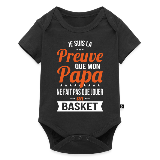 Body Bébé bio manches courtes - Mon Papa Ne Fait Pas Que Jouer Au Basket - noir