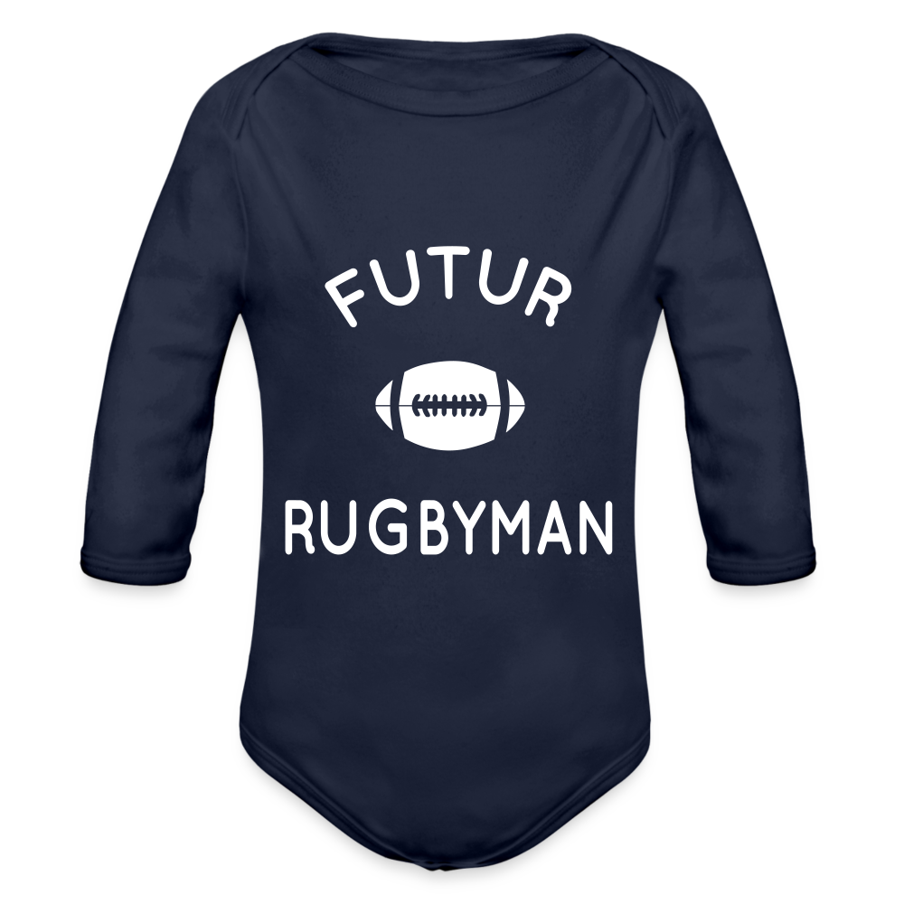 Body Bébé bio manches longues - Futur rugbyman - marine foncé