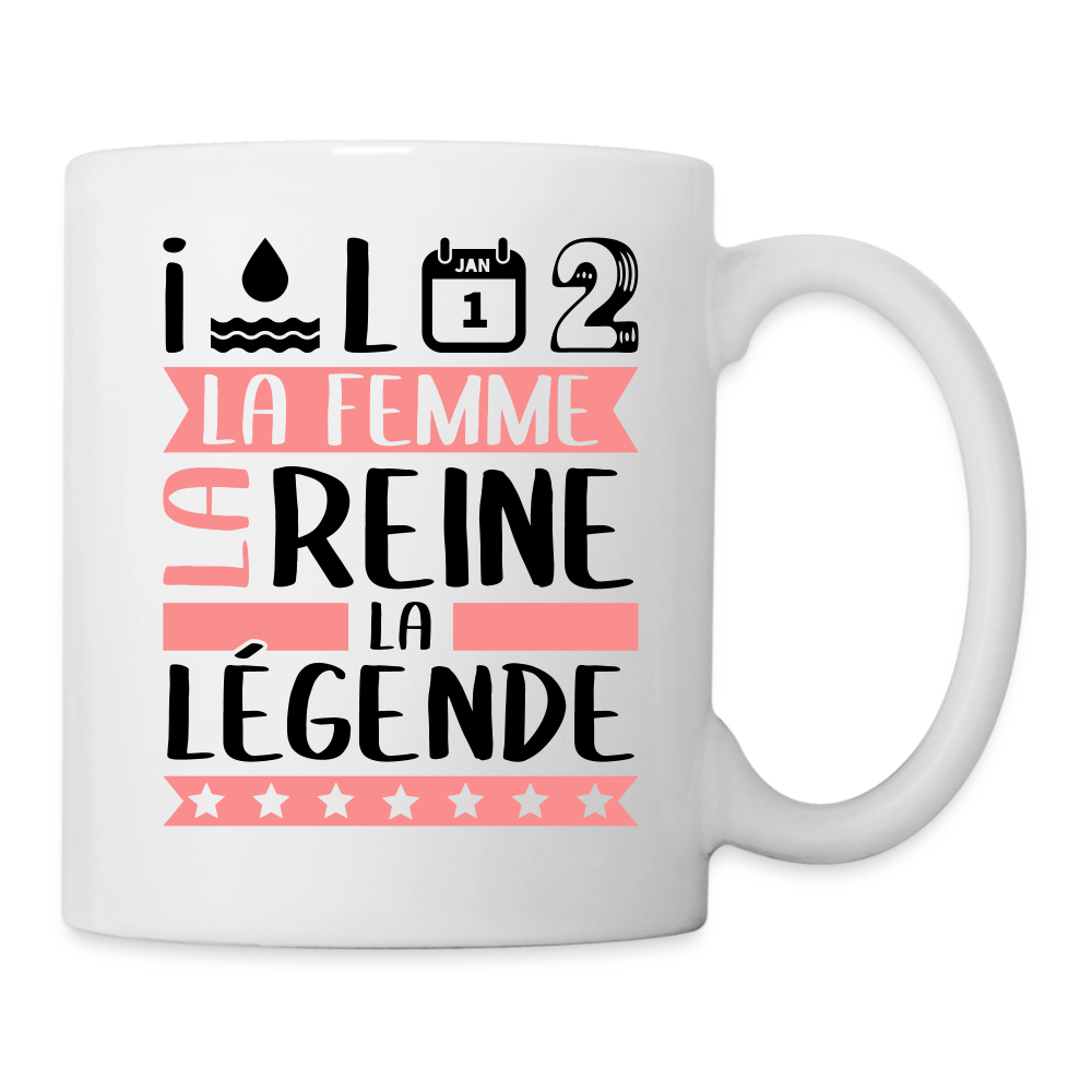 Mug blanc Yolande rébus – La femme, la reine, la légende - blanc