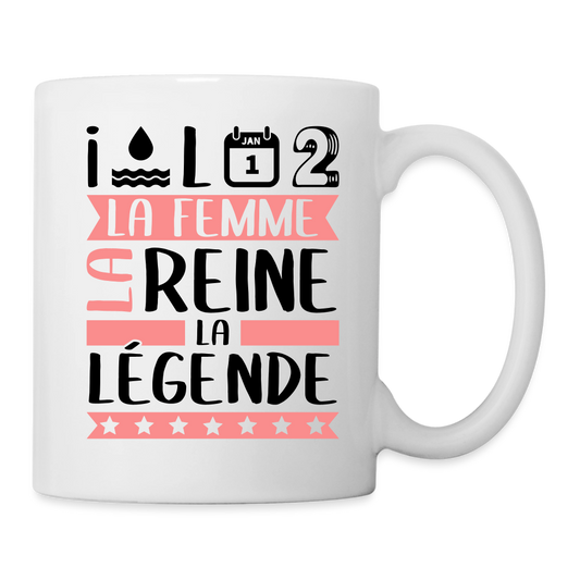 Mug blanc Yolande rébus – La femme, la reine, la légende - blanc