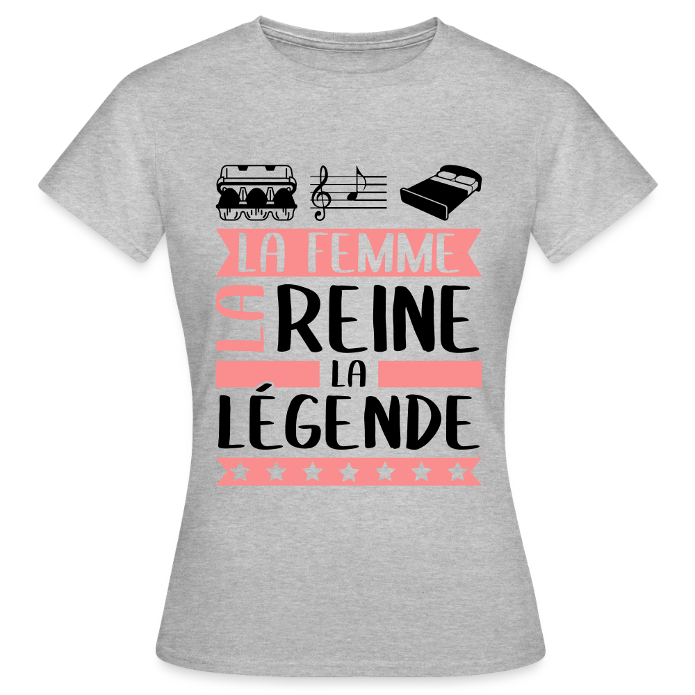 T-shirt femme coloris clair Eulalie rébus – La femme, la reine, la légende - gris chiné