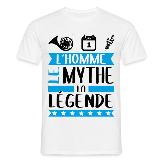T-shirt homme coloris clair Corentin rébus – L’homme, le mythe, la légende - blanc