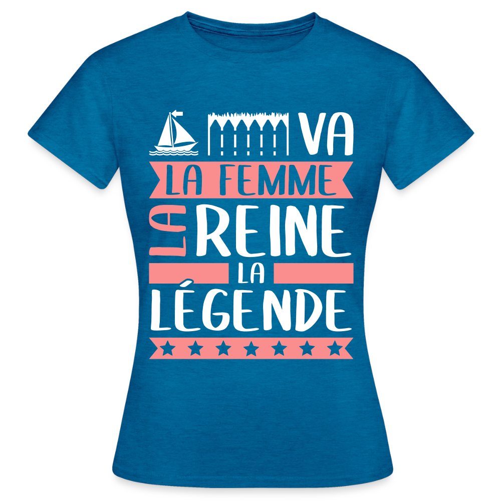 T-shirt femme Maëva rébus – La femme, la reine, la légende - bleu saphir antique chiné