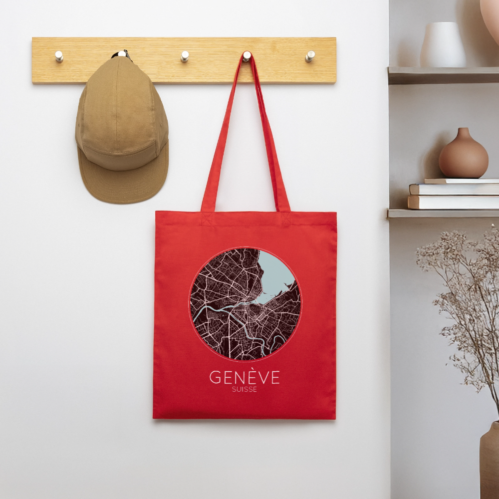 Tote Bag Genève Bio – Plan de Genève - rouge