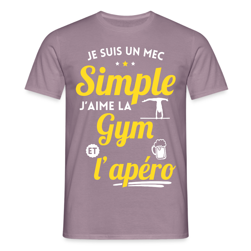 T-shirt Homme - J'aime la gym et l'apéro - mauve gris 