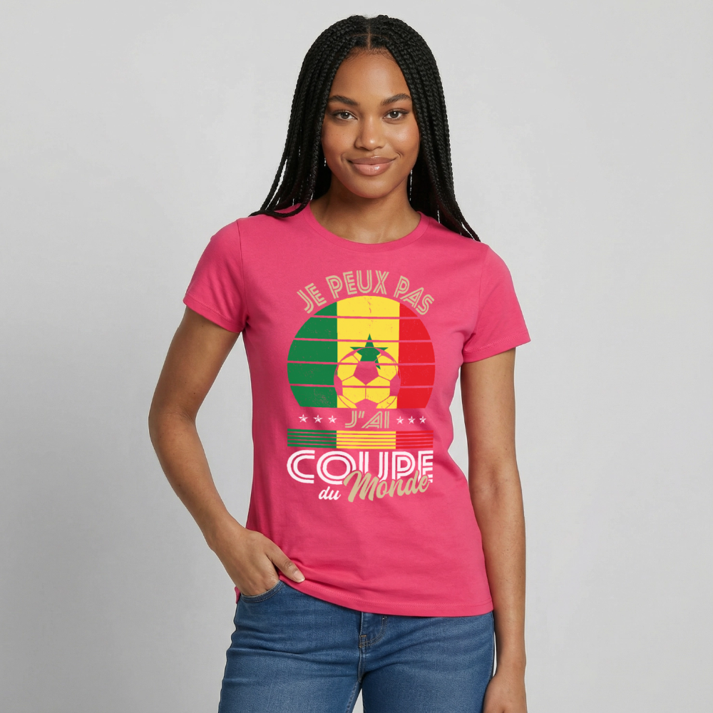 T-shirt Femme - Je peux pas j'ai Coupe du Monde - Sénégal - rose azalée