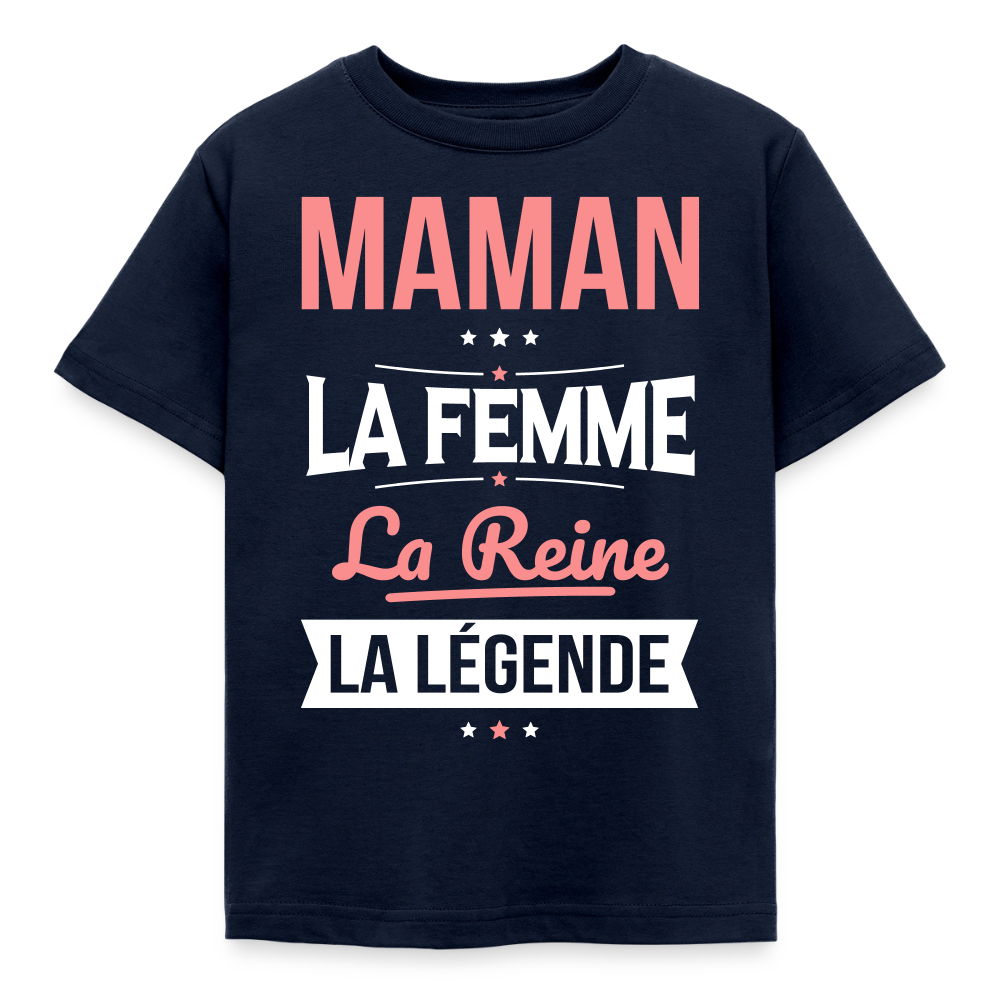 T-shirt enfant motif rose - Maman, femme, reine, légende - marine