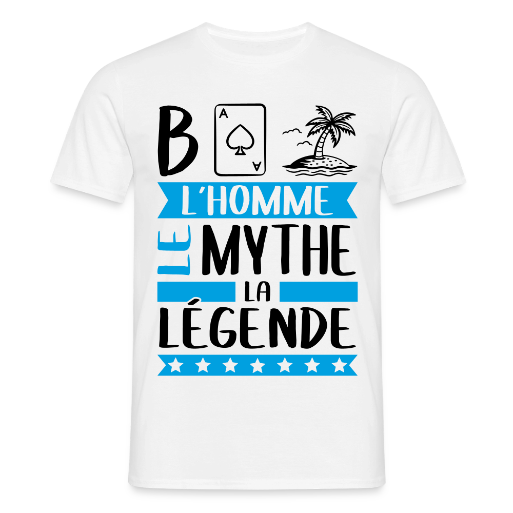 T-shirt homme coloris clair Basile rébus – L’homme, le mythe, la légende - blanc