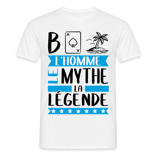 T-shirt homme coloris clair Basile rébus – L’homme, le mythe, la légende - blanc