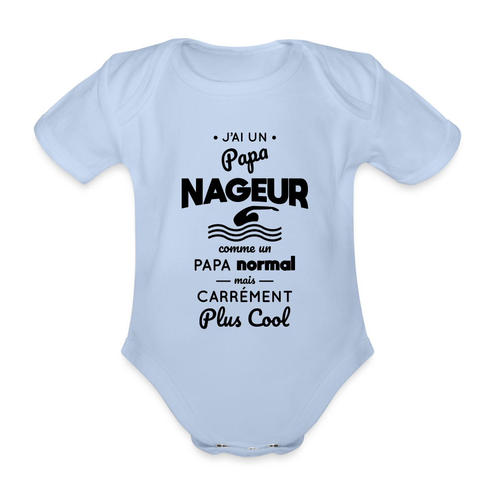 Body Bébé bio manches courtes - J'ai un papa nageur - ciel