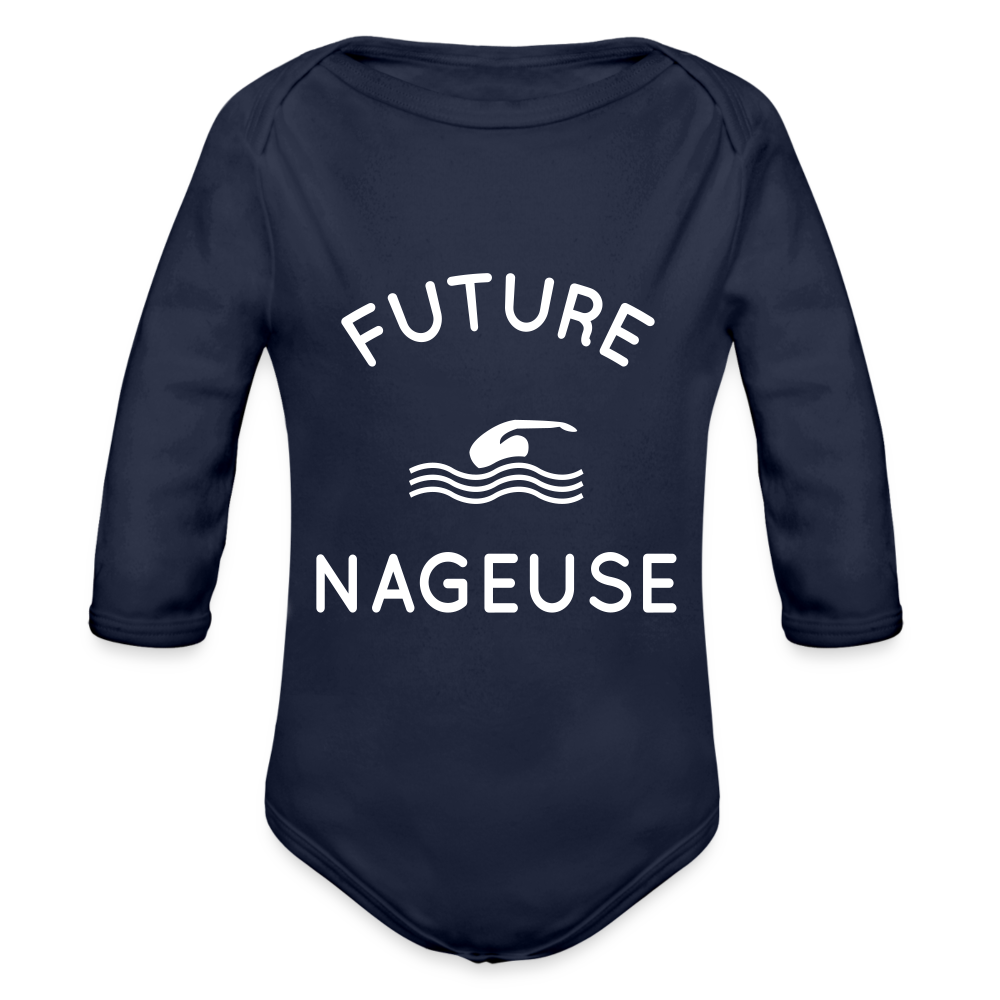 Body Bébé bio manches longues - Future nageuse - marine foncé