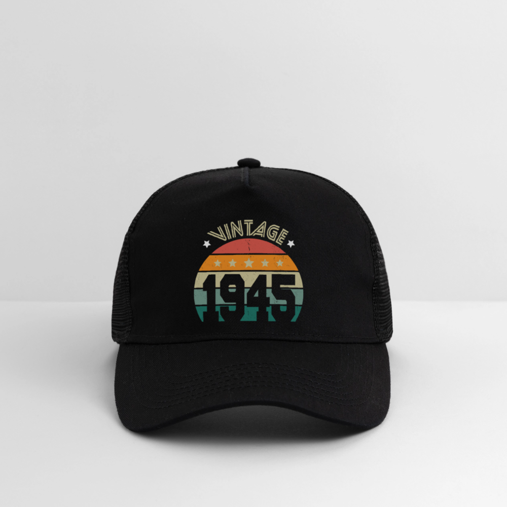 Casquette Trucker - Anniversaire 80 Ans - Vintage 1945 - noir/noir