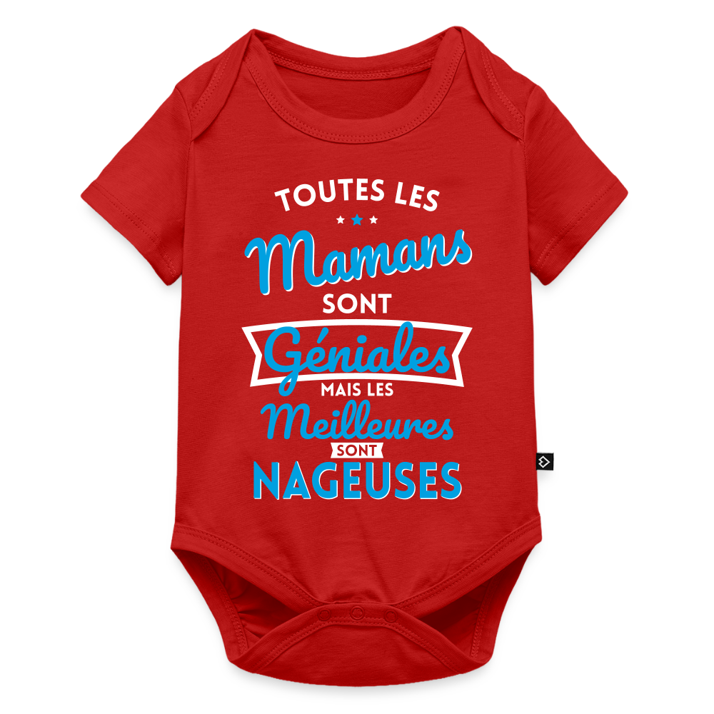 Body Bébé bio manches courtes - Mamans géniales - Les meilleures sont nageuses - rouge