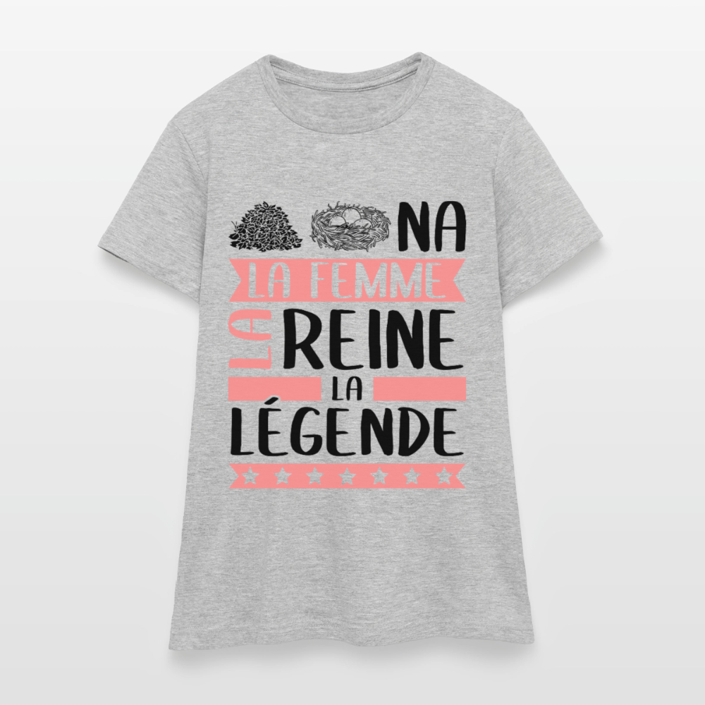 T-shirt femme coloris clair Tanina en rébus – La femme, la reine, la légende - gris chiné