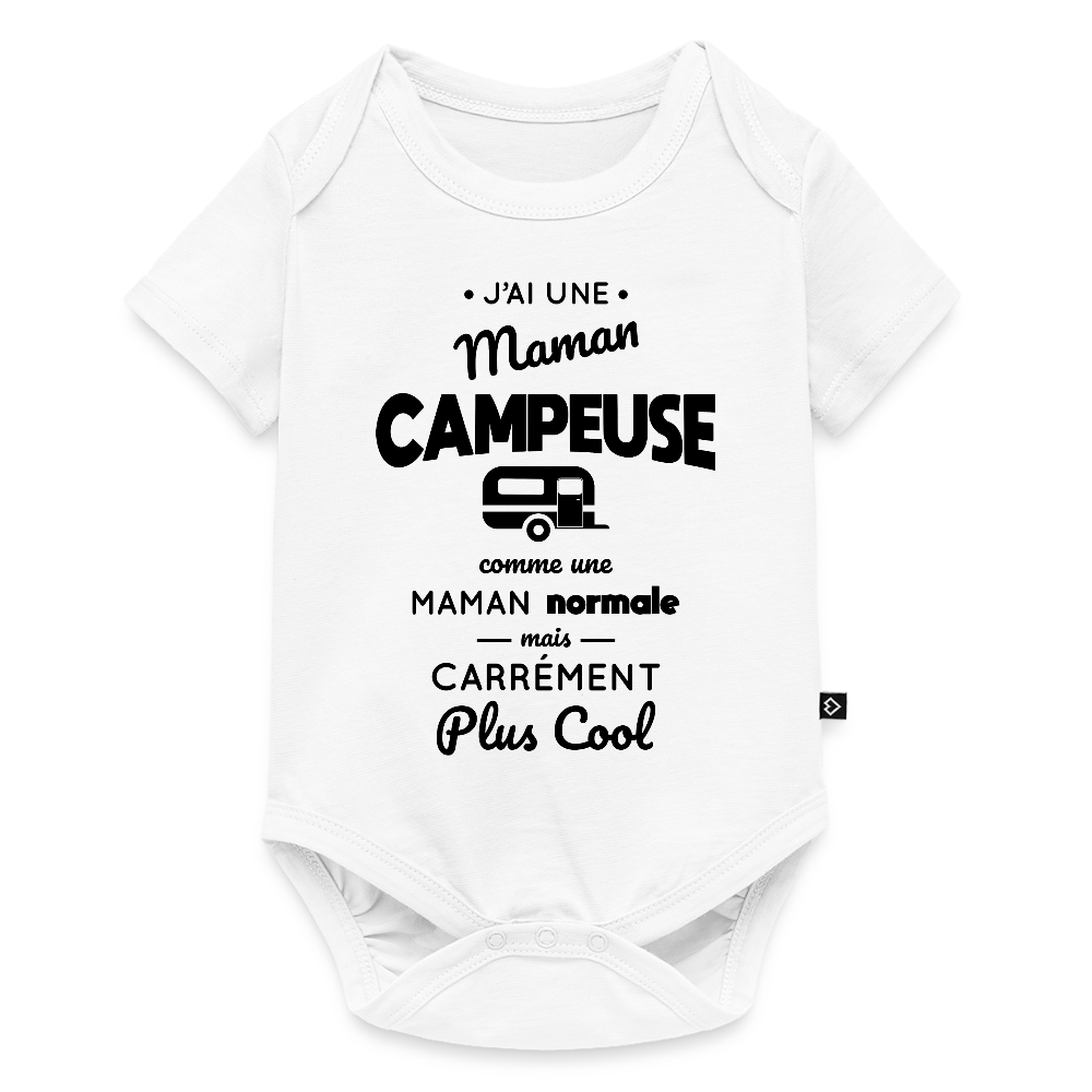 Body Bébé bio manches courtes - J'ai une maman campeuse - blanc