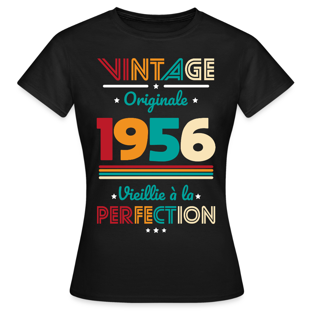 T-shirt anniversaire femme 70 ans – Vintage, originale, 1956 - noir