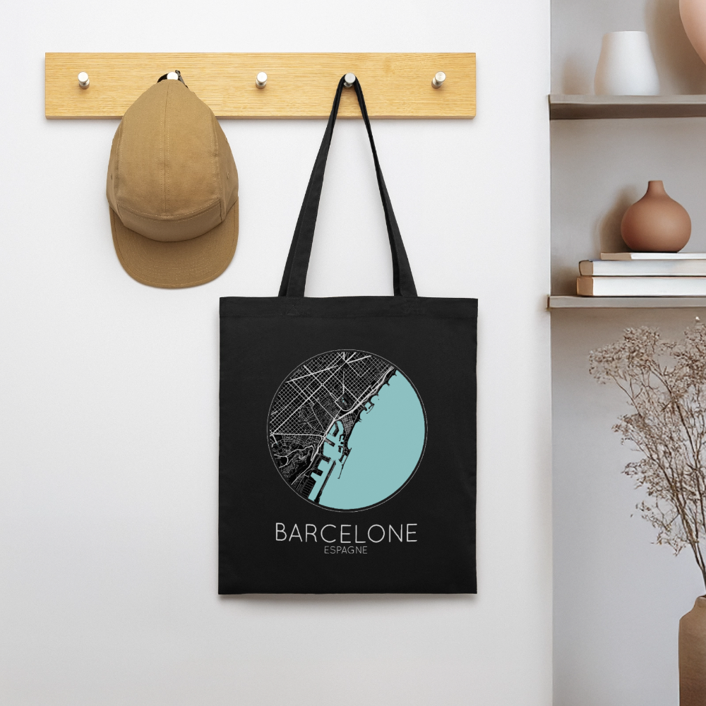 Tote Bag Barcelone Bio – Plan de Barcelone - noir