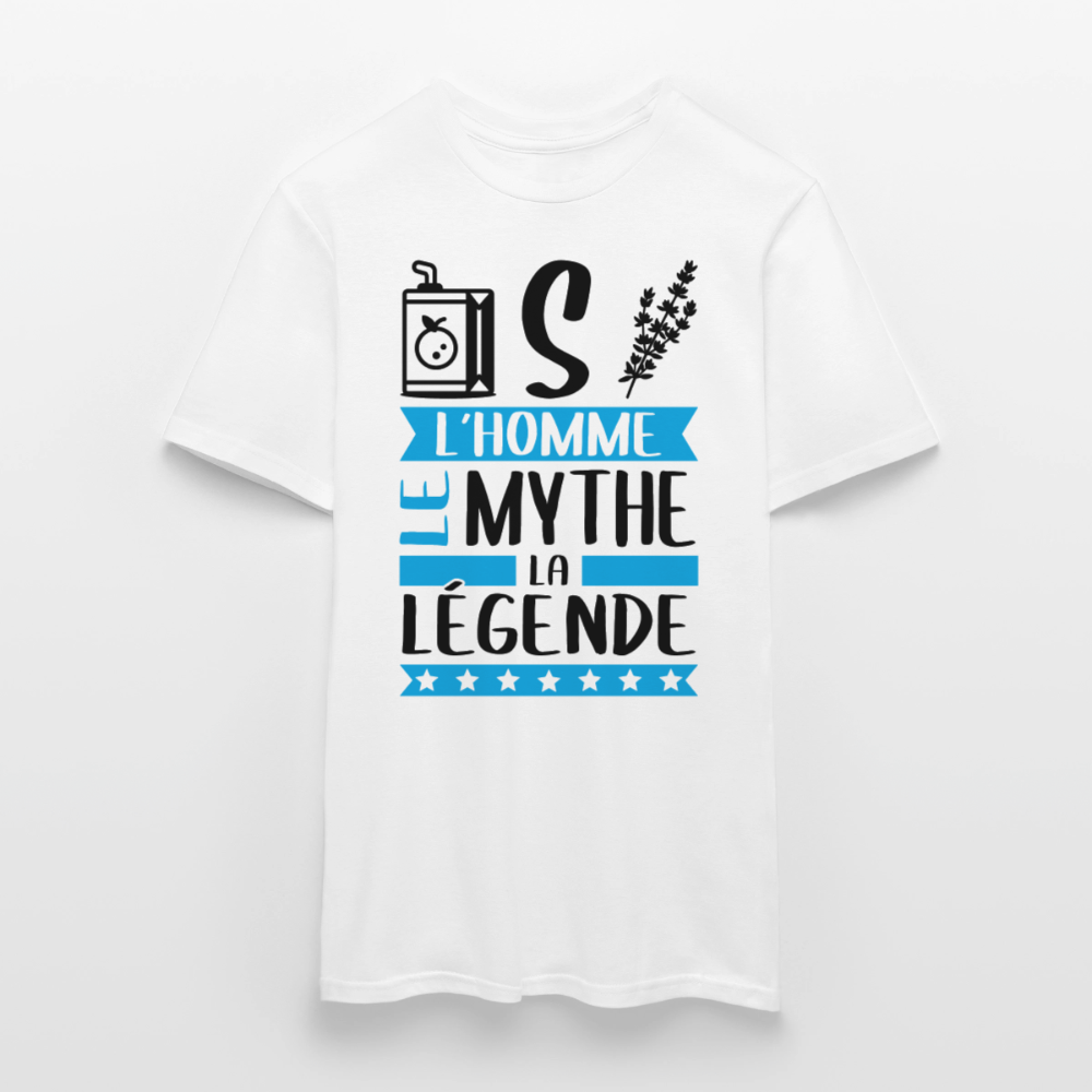 T-shirt homme coloris clair Justin en rébus – L’homme, le mythe, la légende - blanc