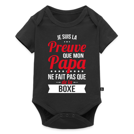Body Bébé bio manches courtes - Mon Papa Ne Fait Pas Que De La Boxe - noir