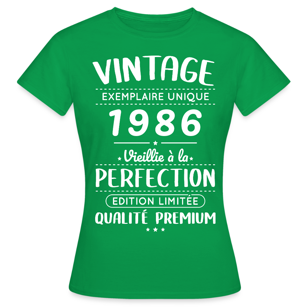 T-shirt anniversaire femme 40 ans – Vintage 1986 – Perfection - vert