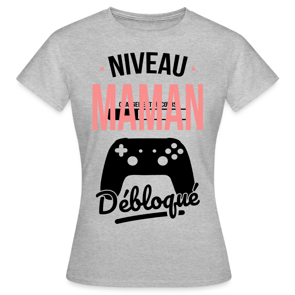 T-shirt femme coloris clair cadeau maman - Niveau maman débloqué - gris chiné