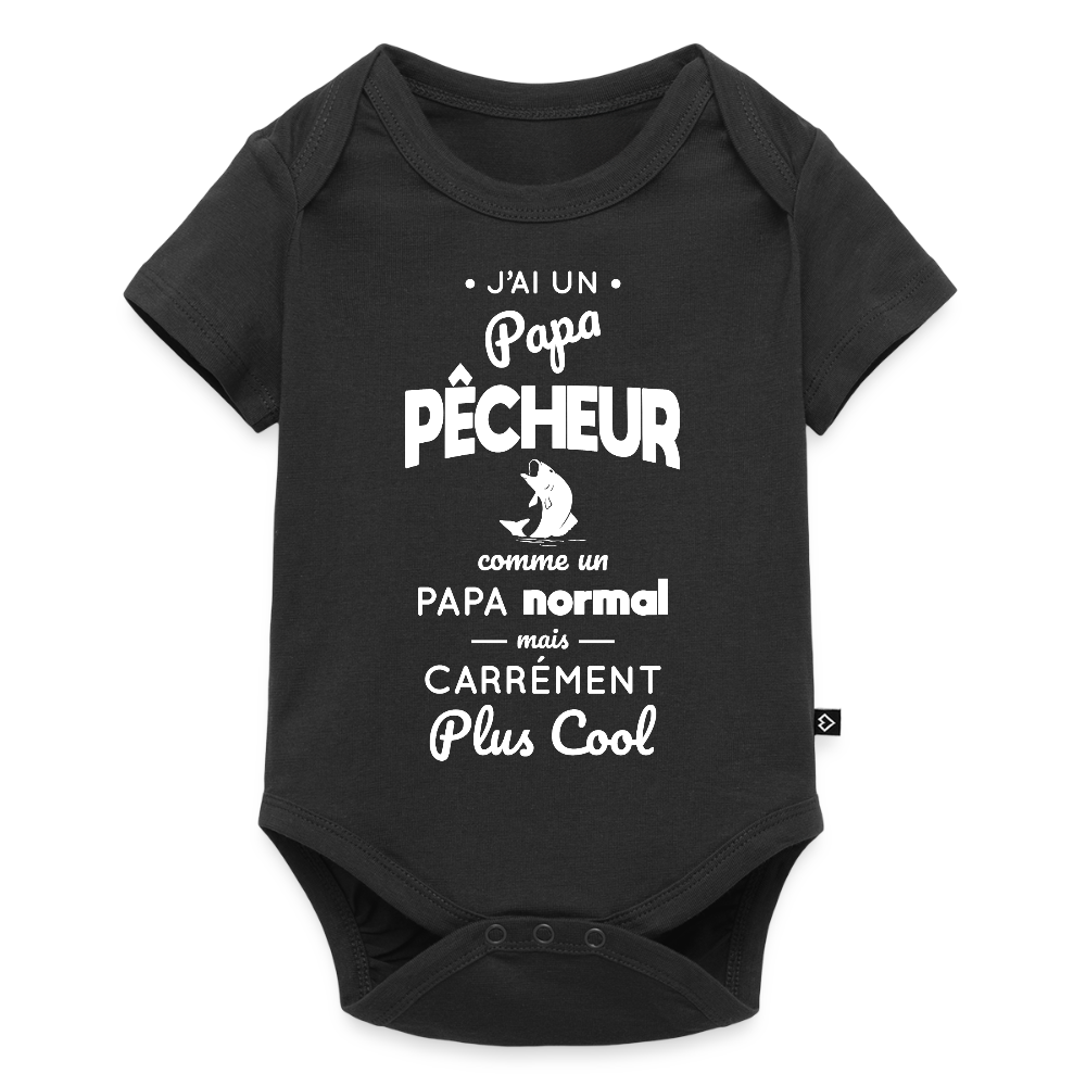 Body Bébé bio manches courtes - J'ai un papa pêcheur - noir