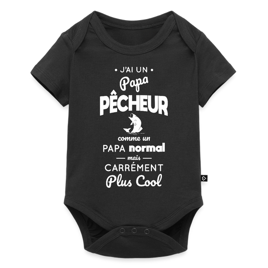 Body Bébé bio manches courtes - J'ai un papa pêcheur - noir