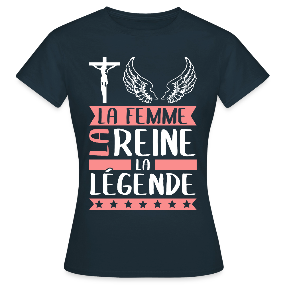 T-shirt femme Christelle rébus – La femme, la reine, la légende - marine