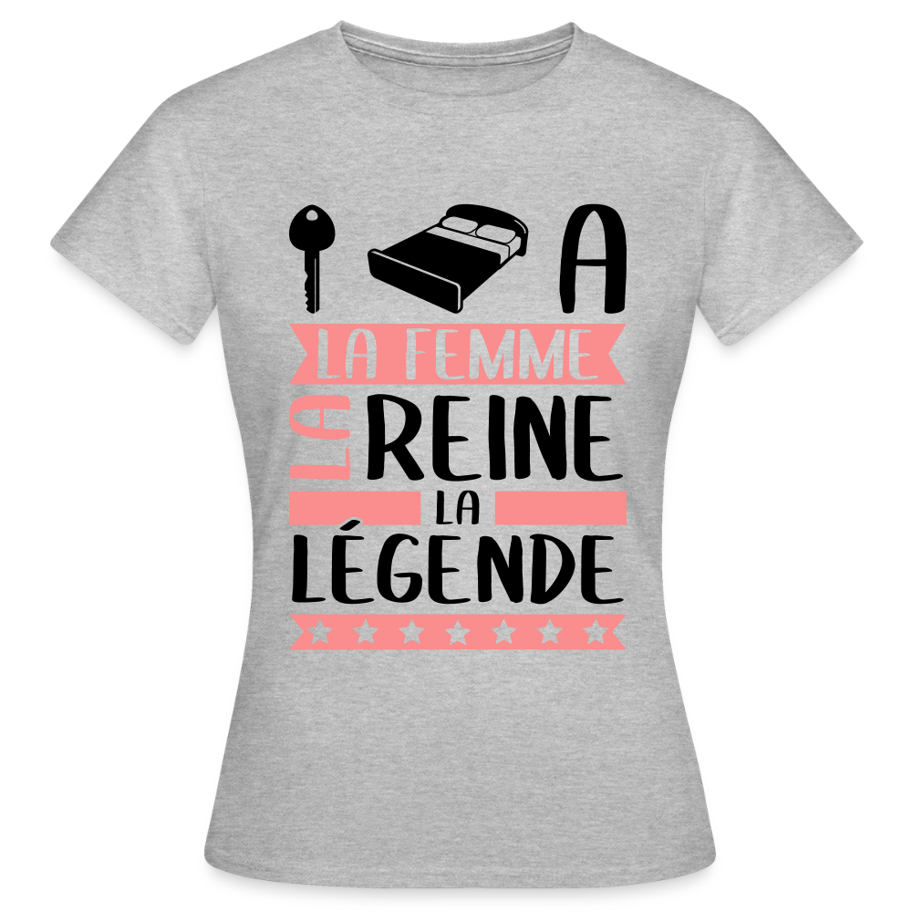 T-shirt femme coloris clair Clélia en rébus – La femme, la reine, la légende - gris chiné