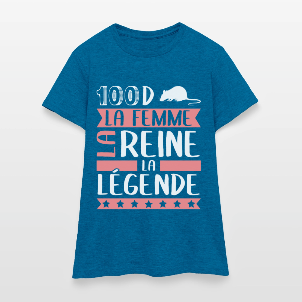 T-shirt femme Sandra rébus – La femme, la reine, la légende - bleu saphir antique chiné