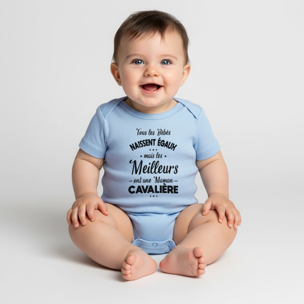 Body Bébé Humour Maman Cavalière – Idée Cadeau Équitation - bleu clair