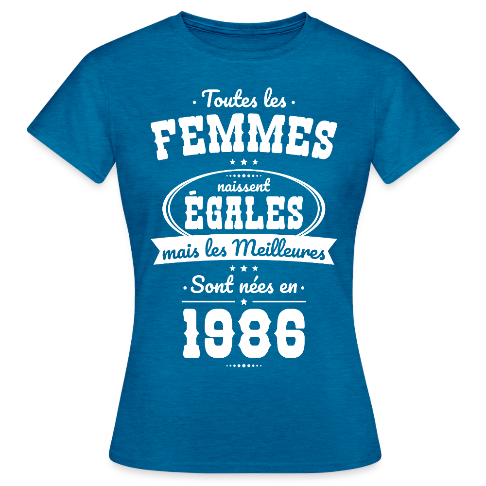 T-shirt anniversaire femme 40 ans – Les meilleures sont nées en 1986 - bleu saphir antique chiné