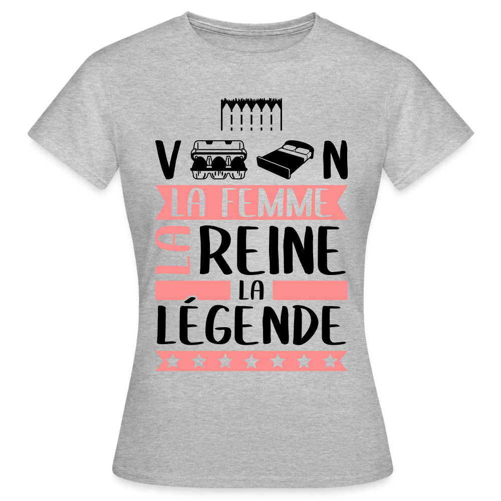 T-shirt femme coloris clair Evelyne rébus – La femme, la reine, la légende - gris chiné