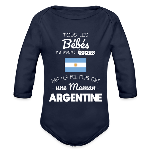 Body Bébé bio manches longues - Les Meilleurs Ont Une Maman Argentine - marine foncé