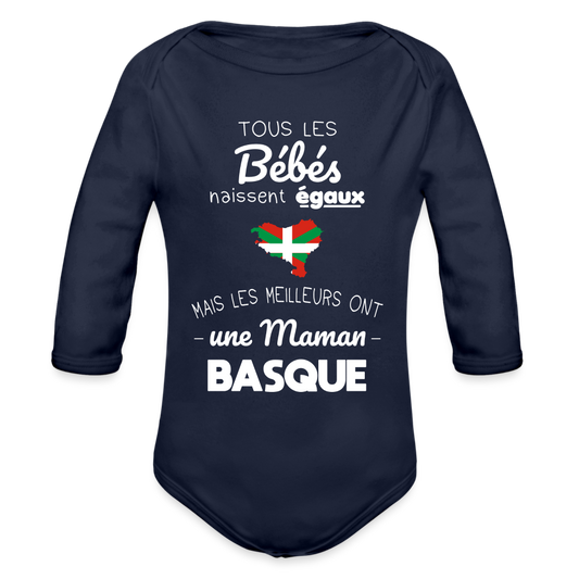 Body Bébé bio manches longues - Les Meilleurs Ont Une Maman Basque - marine foncé