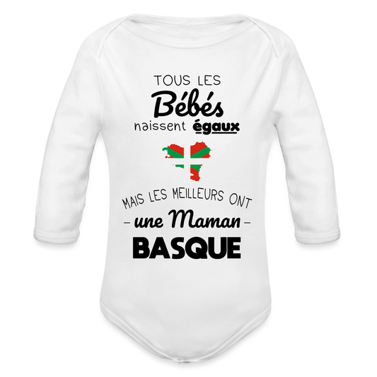 Body Bébé bio manches longues - Les Meilleurs Ont Une Maman Basque - blanc