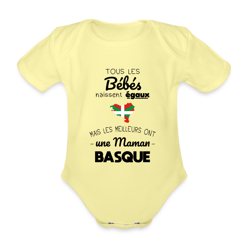 Body Bébé bio manches courtes - Les Meilleurs Ont Une Maman Basque - jaune délavé