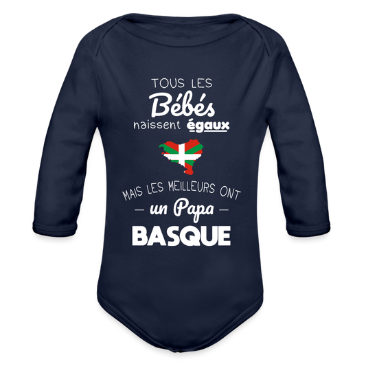 Body Bébé bio manches longues - Les Meilleurs Ont Un Papa Basque - marine foncé